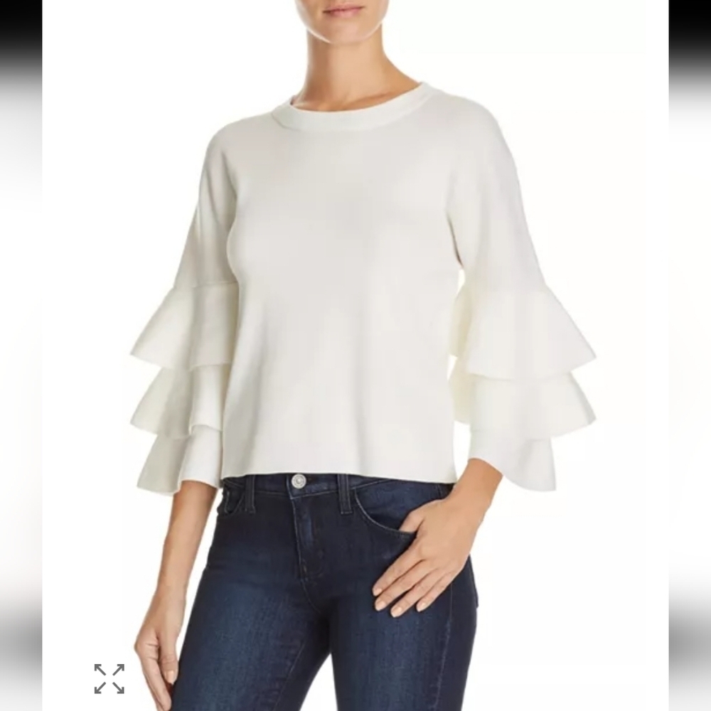 Endless Rose White Ruffle Tiered Sleeves Knit Sweater. Creamy White. Size M.